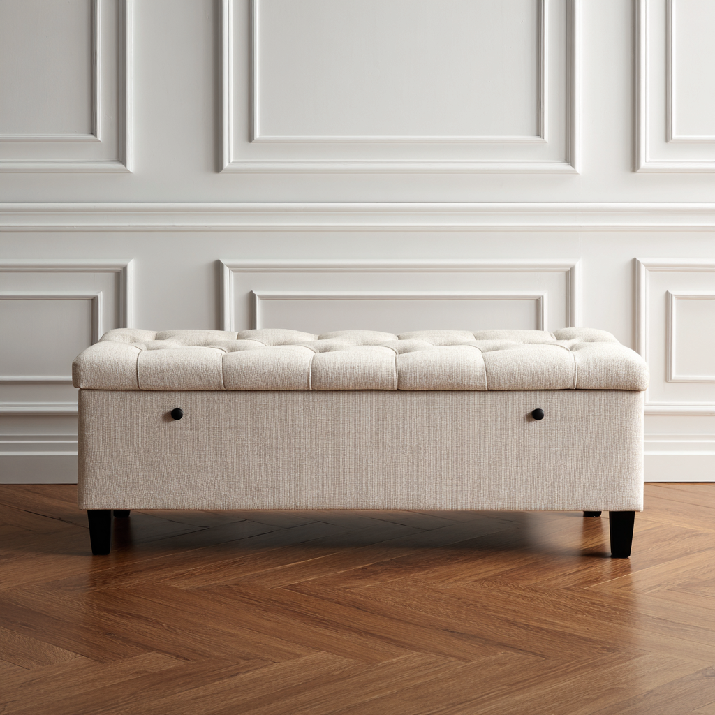 Banc de lit - tissu - 115x42x50 cm - beige - design moderne-Interiorilo