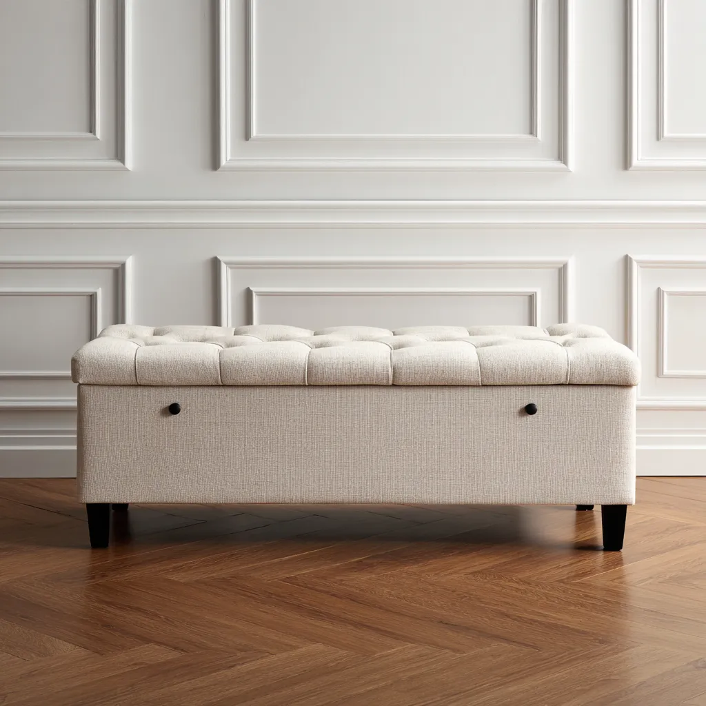 Banc de lit - tissu - 115x42x50 cm - beige - design moderne-Interiorilo