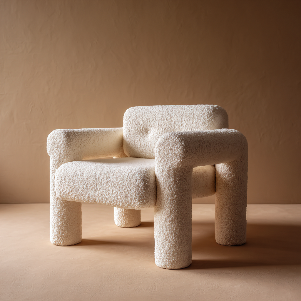 Fauteuil - tissu bouclette - 83x79x85 cm - blanc - style contemporain-Interiorilo