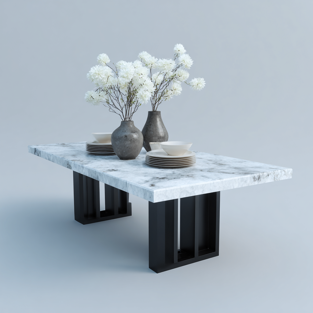 Table à manger - marbre - 200x100x75 cm - blanc-noir - style contemporain-Interiorilo