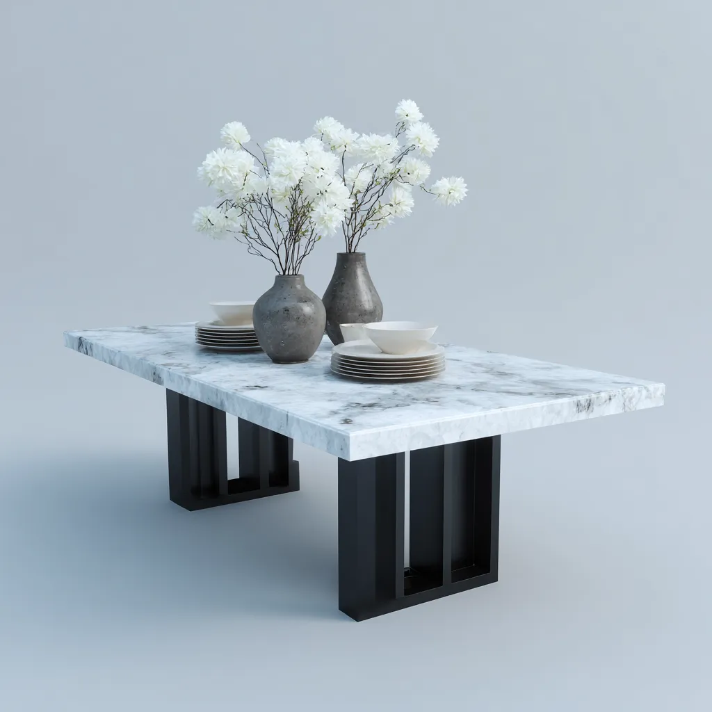 Table à manger - marbre - 200x100x75 cm - blanc-noir - style contemporain-Interiorilo
