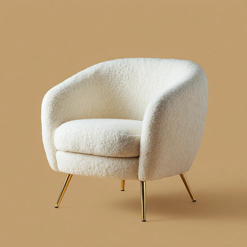 Fauteuil - tissu bouclette - 70x72x78 cm - beige - design arrondi moderne-Interiorilo