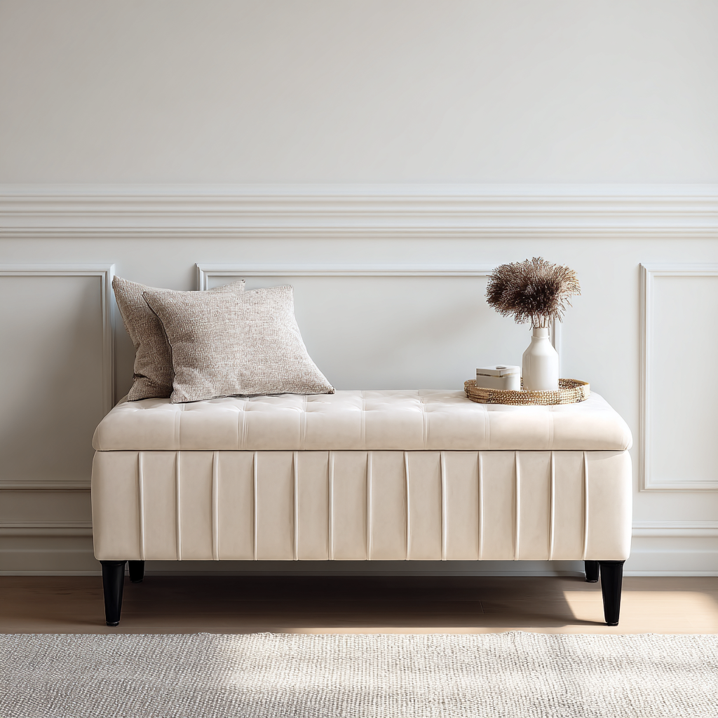 Banc de lit - bois-tissu - 120x45x48 cm - beige - design moderne-Interiorilo