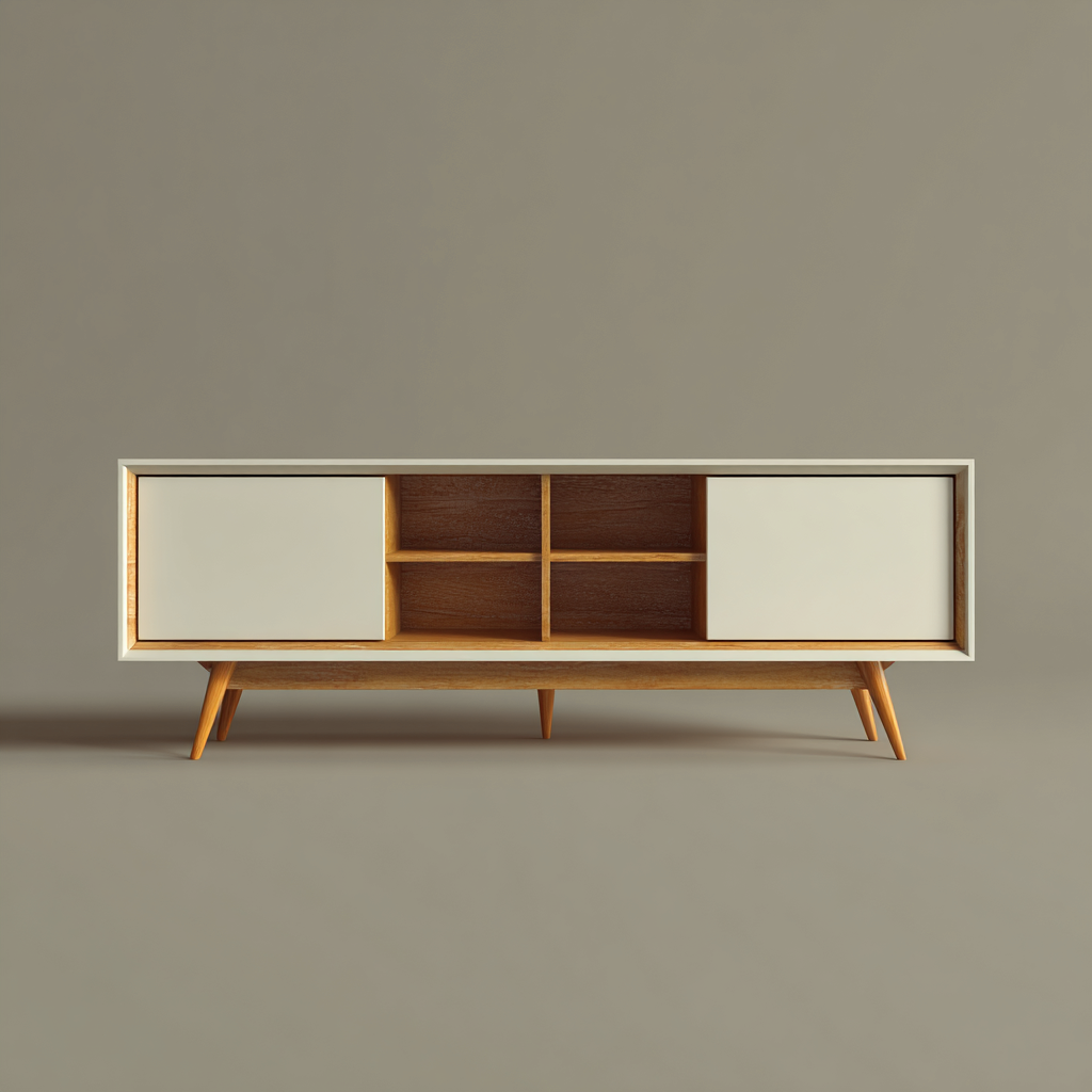 Meuble TV-bois-mdf-150x40x55 cm-blanc-bois-scandinave-Interiorilo