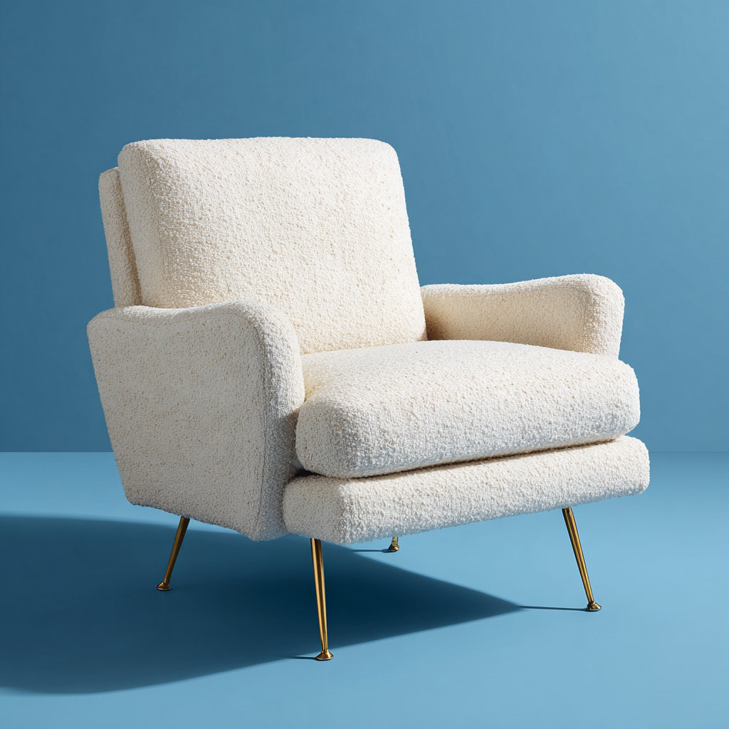 Fauteuil - tissu bouclette - 82x85x92 cm - blanc - design contemporain-Interiorilo