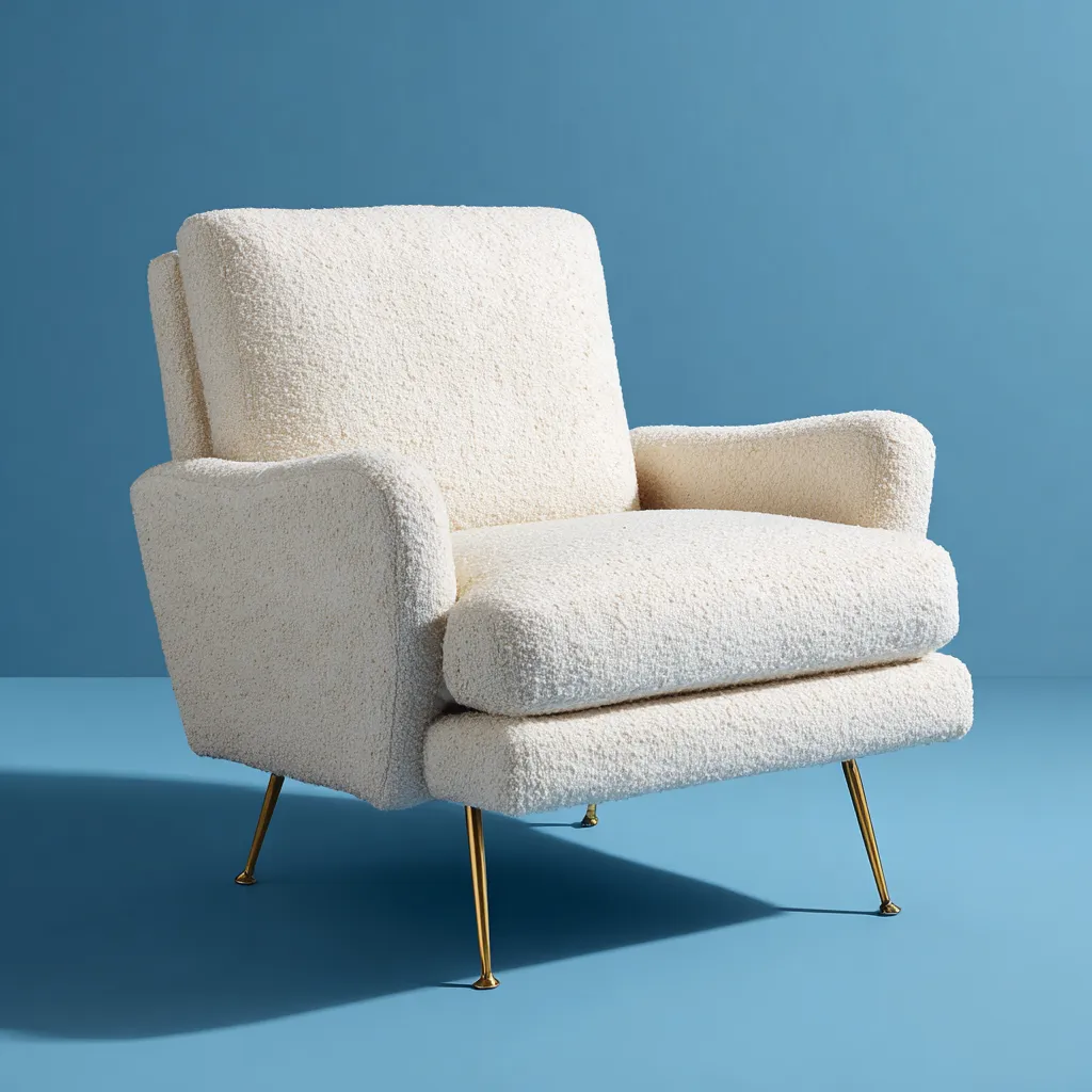 Fauteuil - tissu bouclette - 82x85x92 cm - blanc - design contemporain-Interiorilo