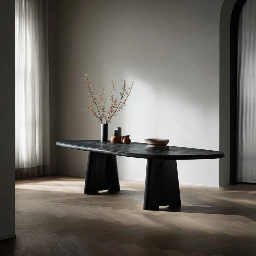 Table à manger - bois massif - 200x90x75 cm - noir - design moderne-Interiorilo
