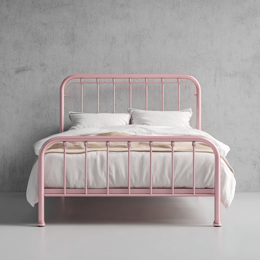 Lit double - cadre en métal - 200x150x95 cm - rose clair - style rétro contemporain-Interiorilo