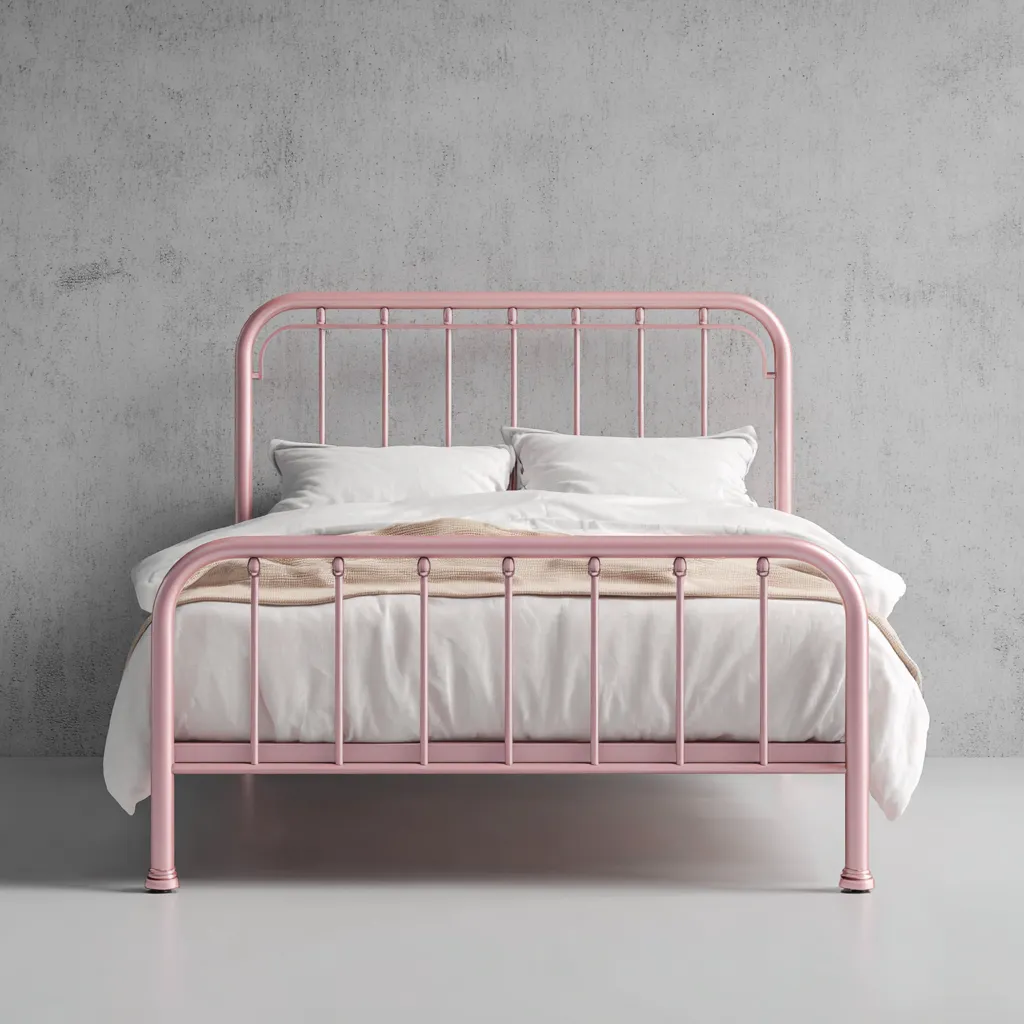 Lit double - cadre en métal - 200x150x95 cm - rose clair - style rétro contemporain-Interiorilo