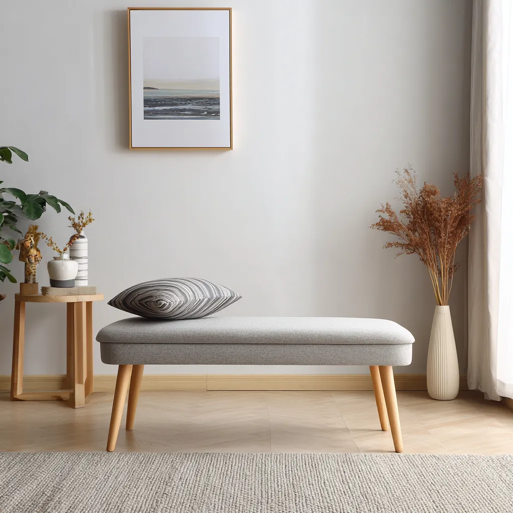 Banc de lit - tissu - 118x40x46 cm - gris - design moderne-Interiorilo