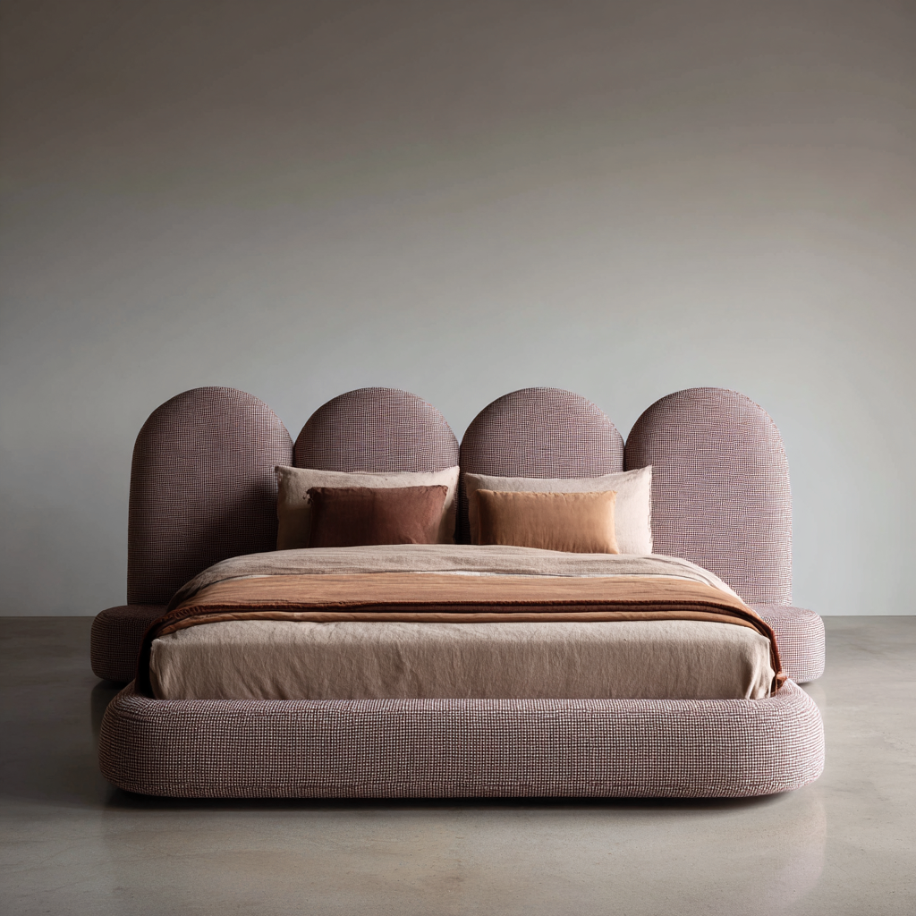 Lit double - tissu - 225x190x130 cm - couleur rose poudré - style moderne organique-Interiorilo