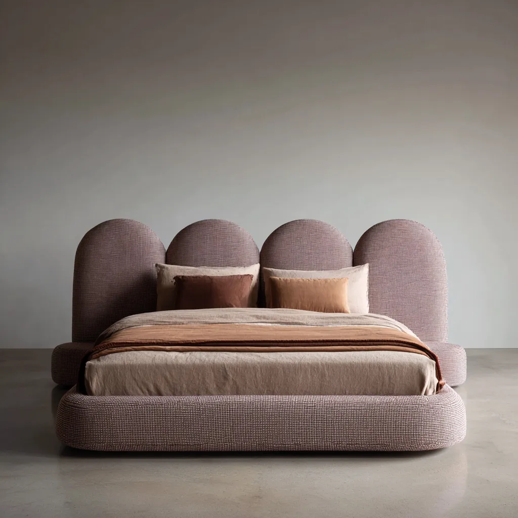 Lit double - tissu - 225x190x130 cm - couleur rose poudré - style moderne organique-Interiorilo