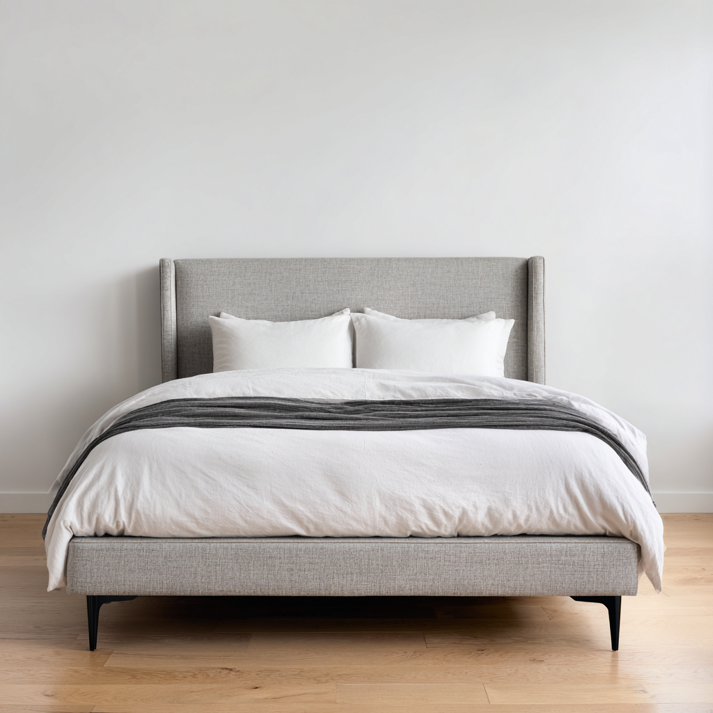 Lit double - tissu - 200x160x118 cm - gris - design contemporain-Interiorilo