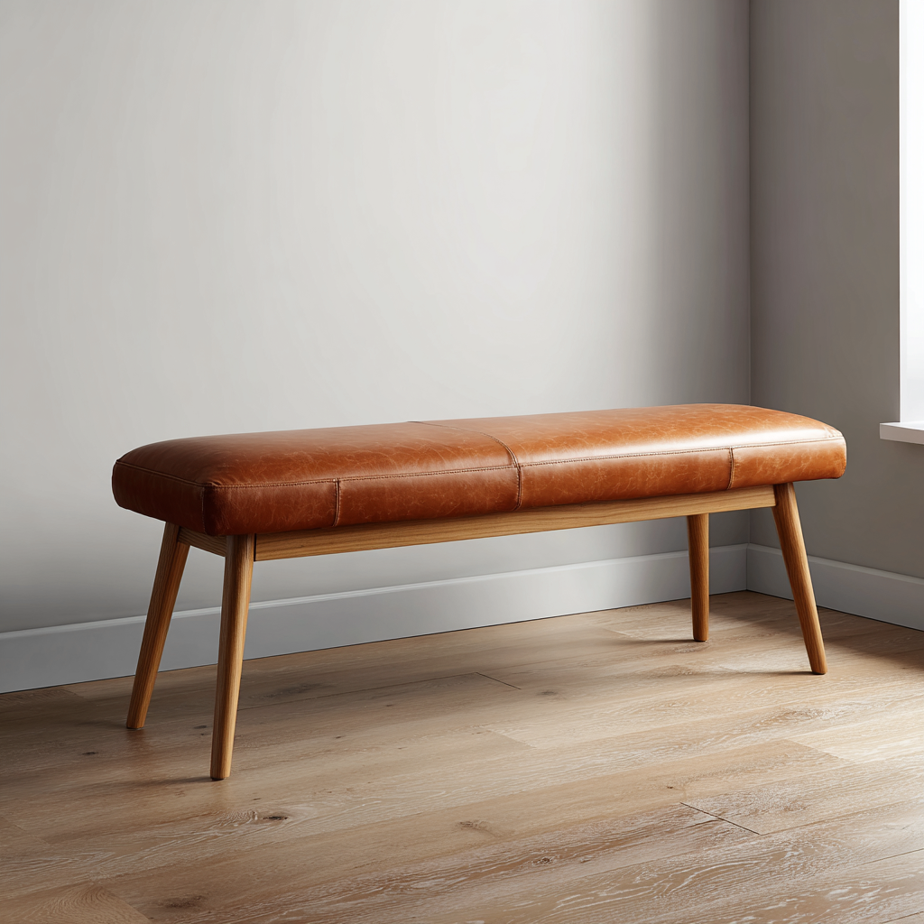 Banc de lit-Cuir-Bois-118x39x47 cm-marron-Style scandinave-Interiorilo