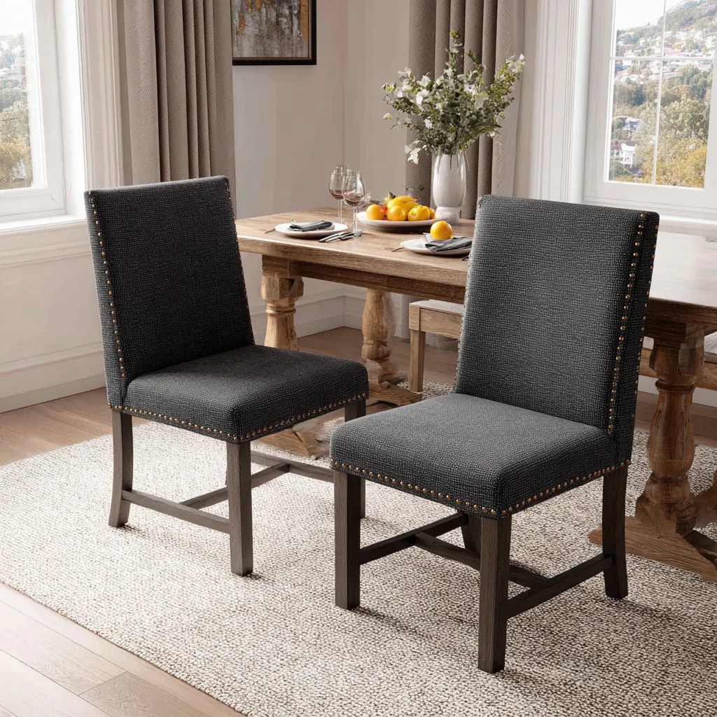 Chaise de salle à manger - tissu - 52x47x96 cm - gris-noir - design classique-Interiorilo