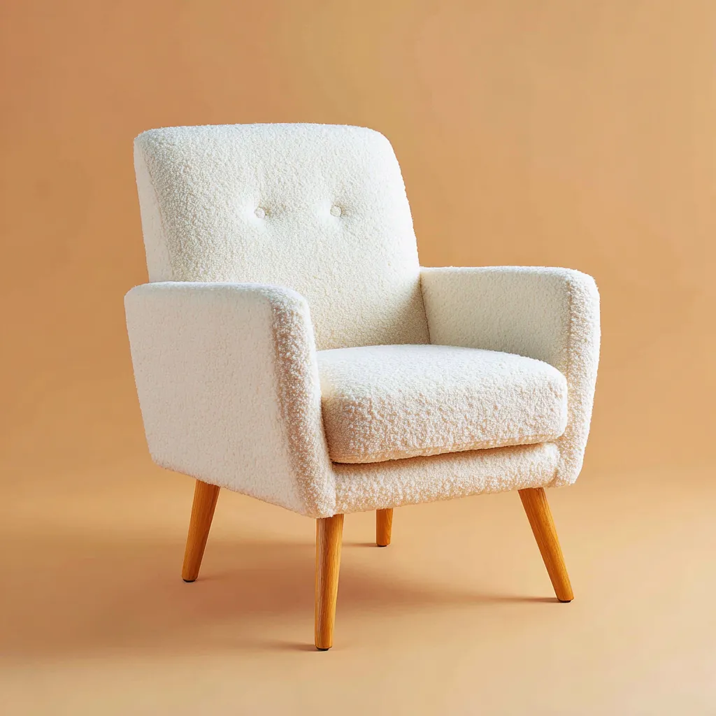 Fauteuil - tissu bouclette - 76x78x90 cm - blanc - design moderne-Interiorilo