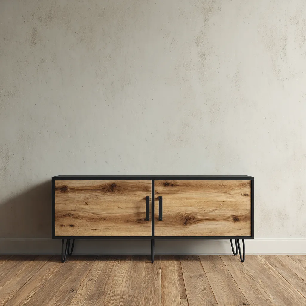 Meuble TV - bois-métal - 150x40x55 cm - chêne naturel-noir - style industriel-Interiorilo