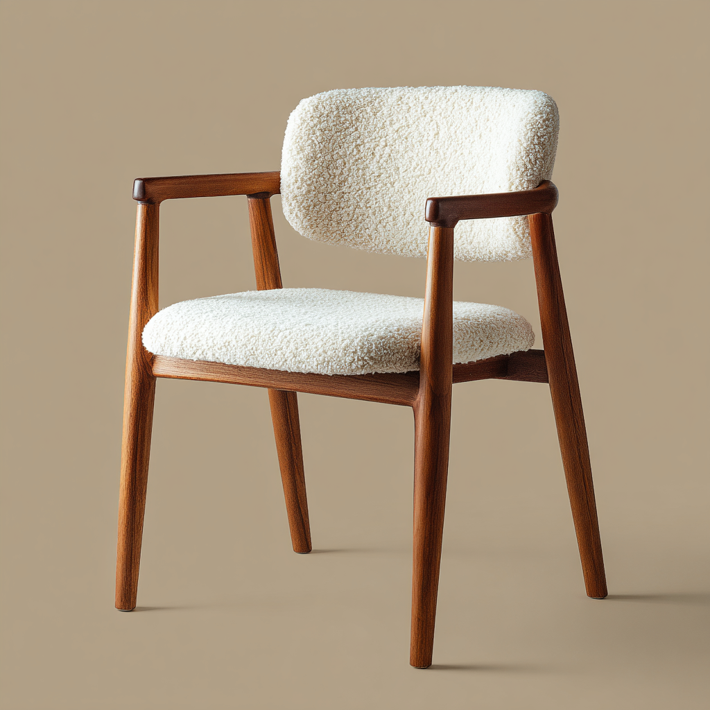 Fauteuil - tissu bouclette - bois - 60x57x83 cm - blanc - style contemporain-Interiorilo