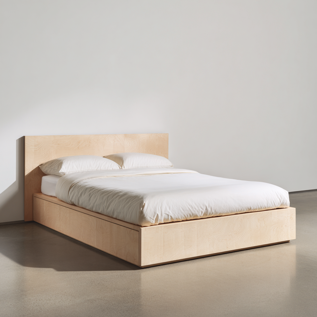 Lit double - bois clair - 200x160x95 cm - couleur bois naturel - design minimaliste moderne-Interiorilo