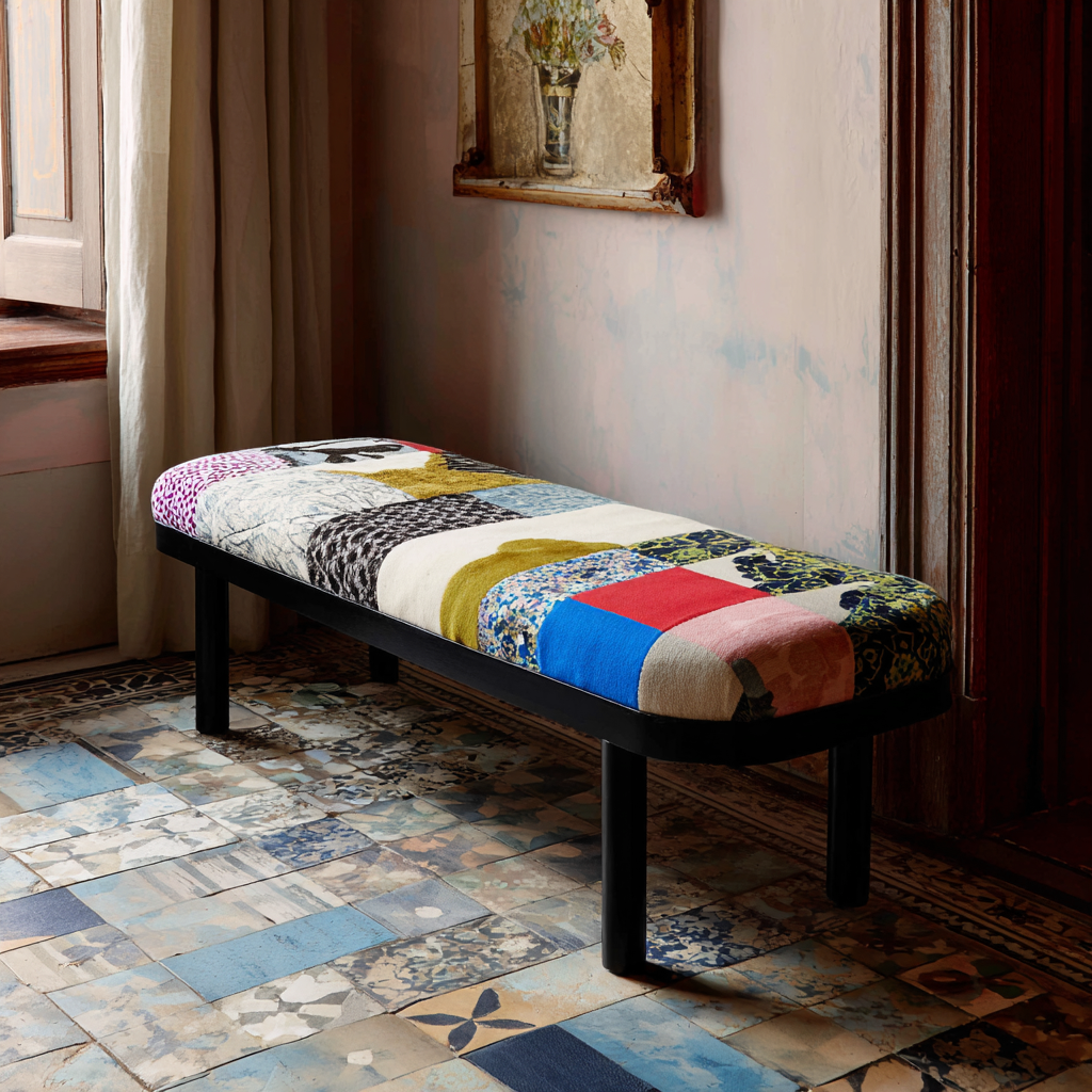 Banc de lit-métal-tissu-130x38x46 cm-multicolore-noir-style contemporain-Interiorilo