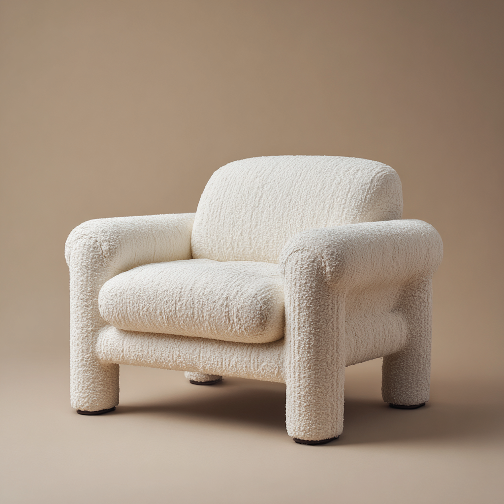 Fauteuil - tissu bouclette - 84x80x86 cm - blanc - style moderne-Interiorilo