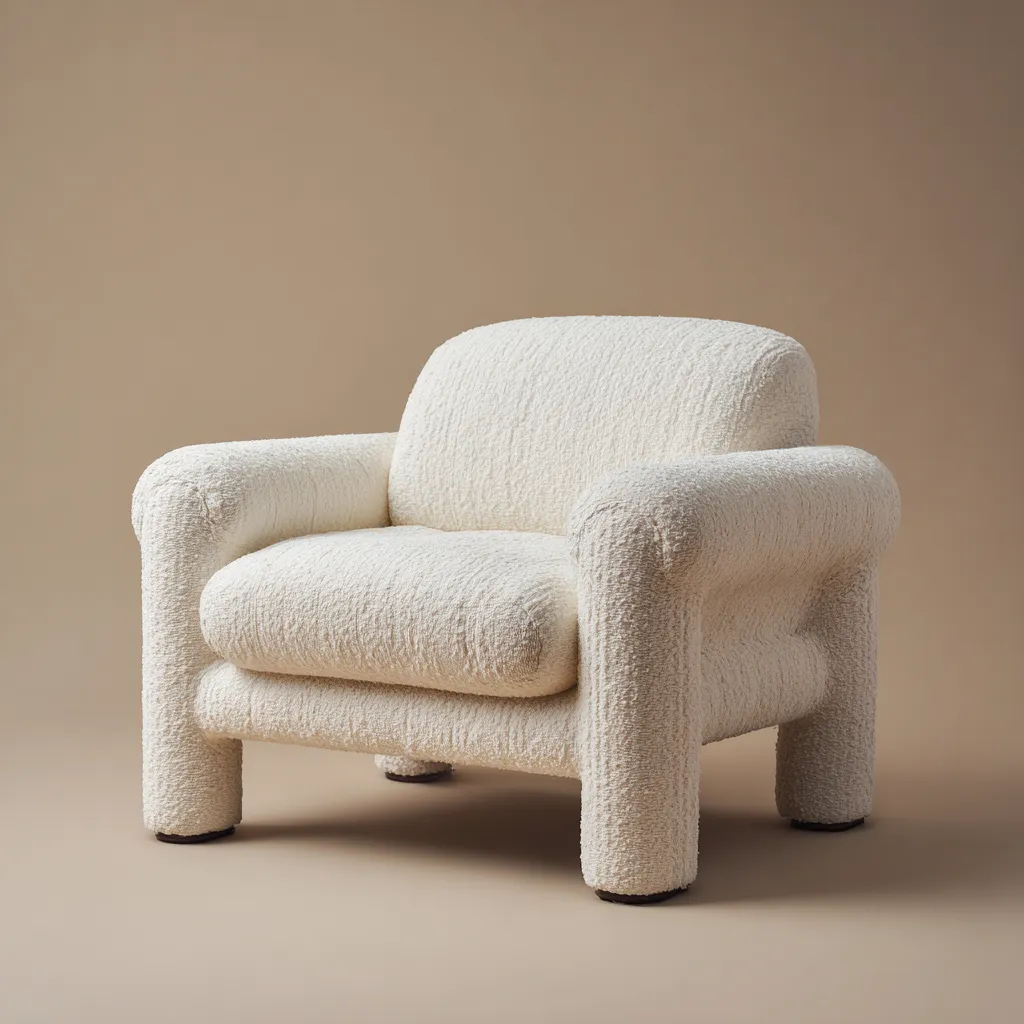 Fauteuil - tissu bouclette - 84x80x86 cm - blanc - style moderne-Interiorilo