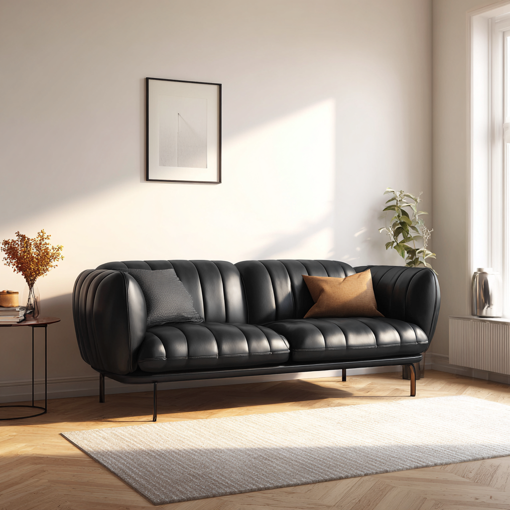 Canapé droit-cuir-métal-195x88x82 cm-noir-style moderne-Interiorilo