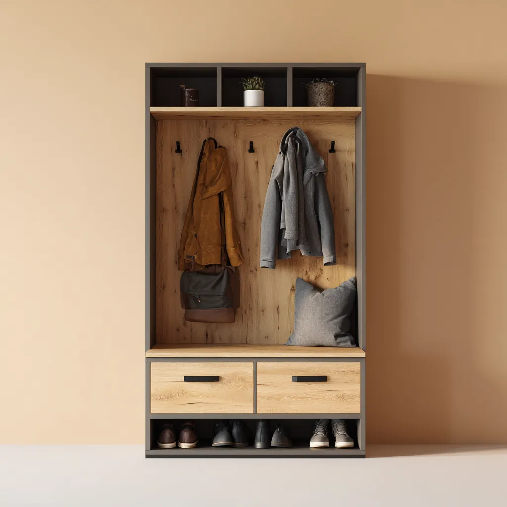 Porte manteau - bois chêne - 100x40x200 cm - gris anthracite - style moderne-Interiorilo