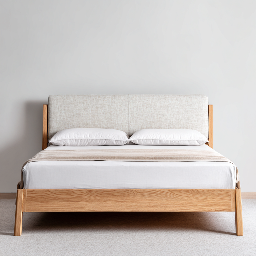 Lit double - bois-tissu - 200x160x110 cm - chêne-beige - design contemporain-Interiorilo
