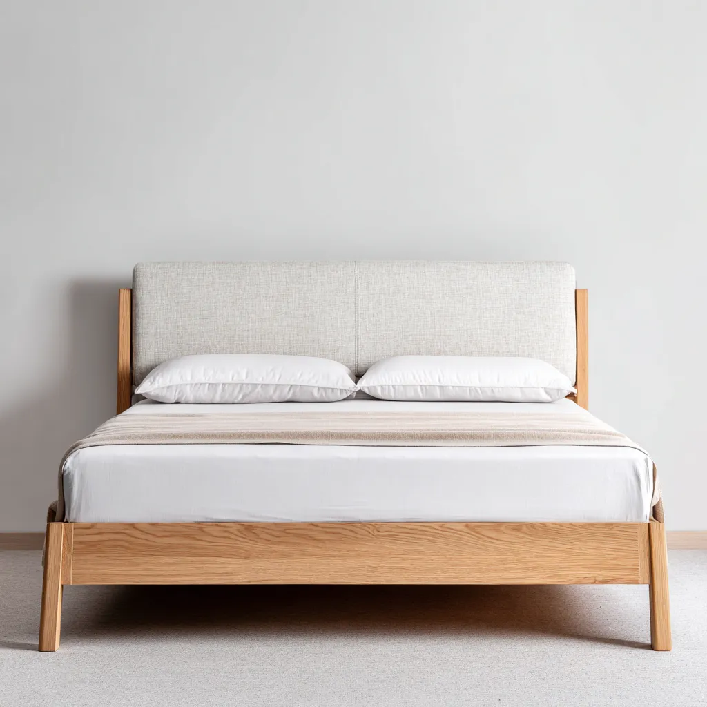 Lit double - bois-tissu - 200x160x110 cm - chêne-beige - design contemporain-Interiorilo