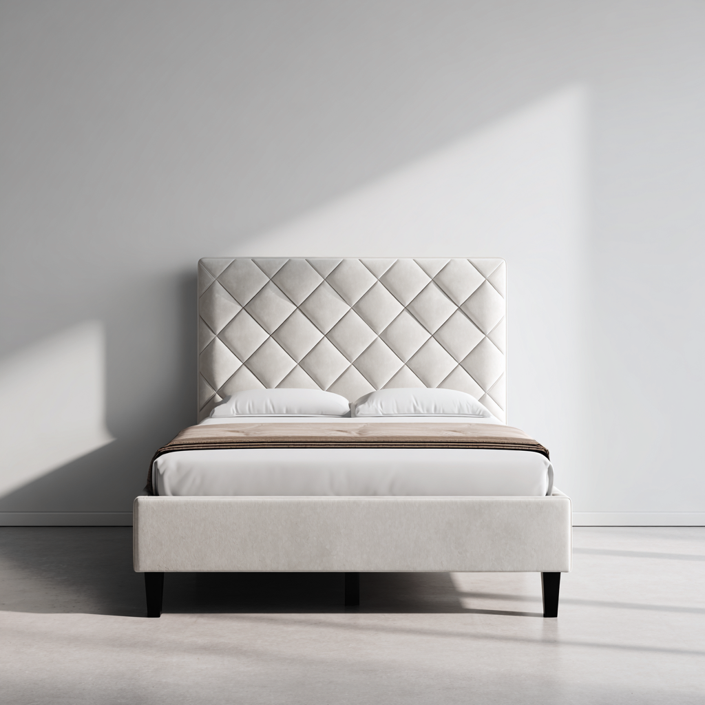 Lit double - velours - 200x160x125 cm - beige - design contemporain-Interiorilo