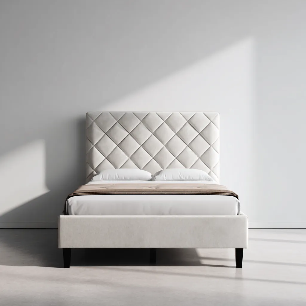 Lit double - velours - 200x160x125 cm - beige - design contemporain-Interiorilo