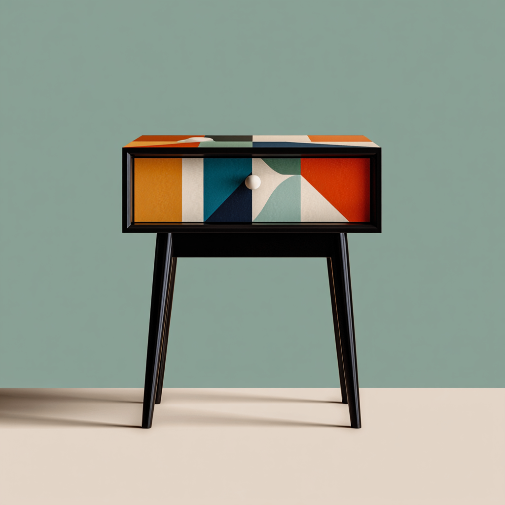 Table de chevet-bois-métal-47x36x59 cm-multicolore-style artistique-Interiorilo