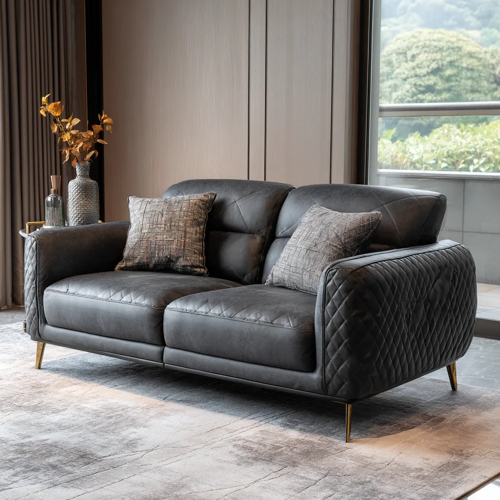 Canapé droit - cuir - 178x92x88 cm - gris foncé - style contemporain-Interiorilo