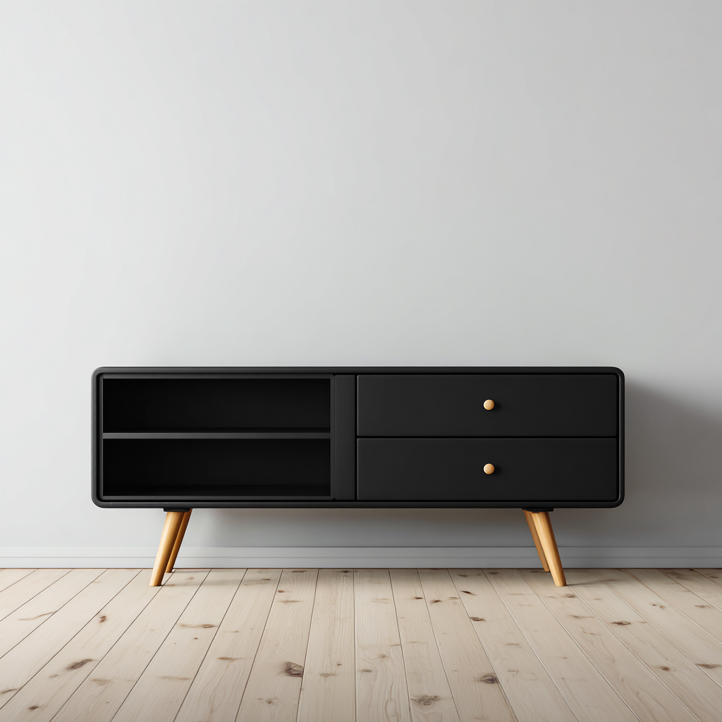 Meuble TV - bois - 120x40x50 cm - noir - design moderne-Interiorilo