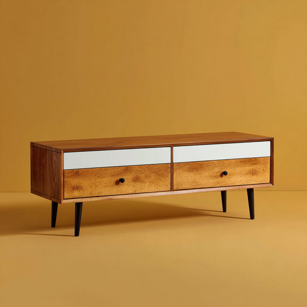 Meuble TV - bois - 155x40x48 cm - blanc-bois - design moderne-Interiorilo