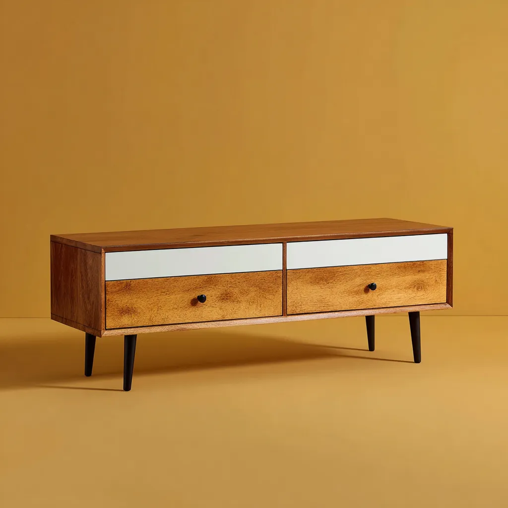 Meuble TV - bois - 155x40x48 cm - blanc-bois - design moderne-Interiorilo