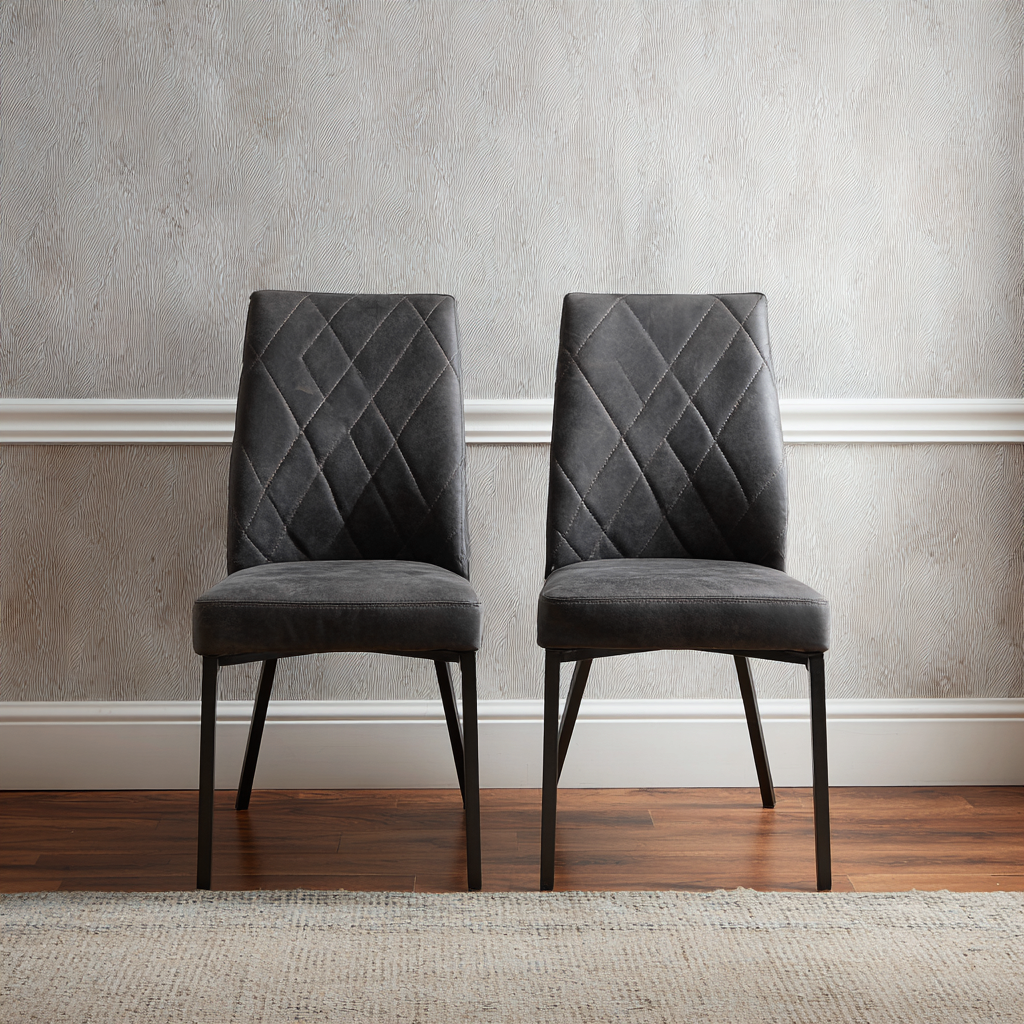 Chaise de salle à manger-similicuir-48x45x90 cm-gris-noir-design moderne-Interiorilo