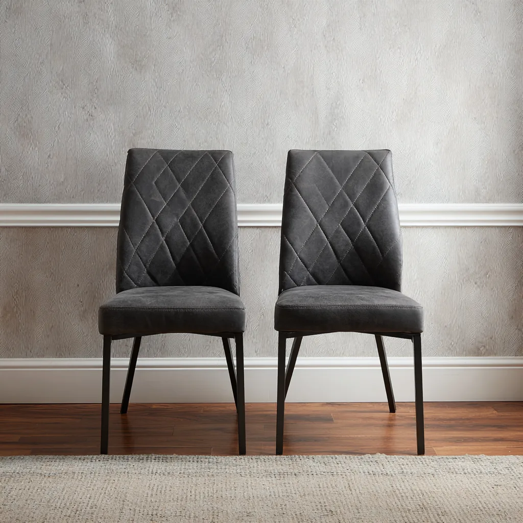 Chaise de salle à manger-similicuir-48x45x90 cm-gris-noir-design moderne-Interiorilo