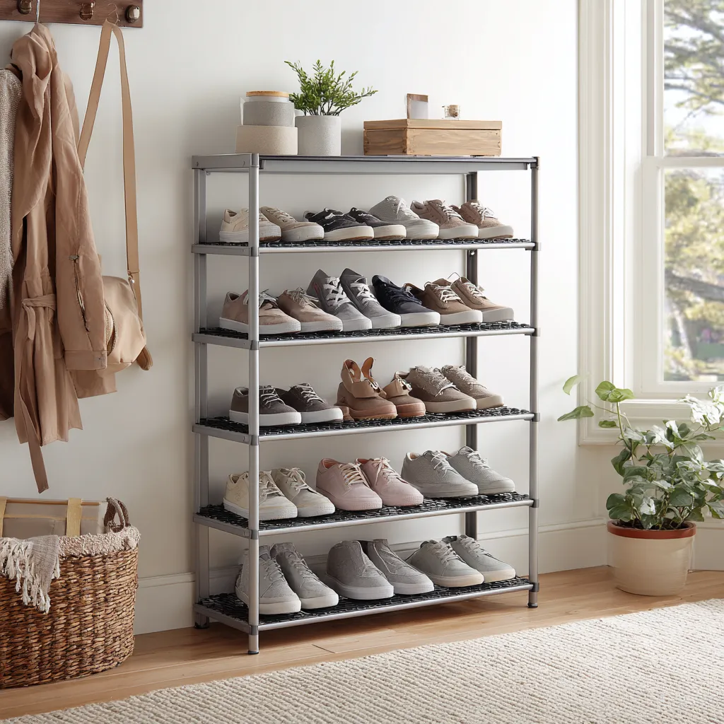 Meuble à chaussures - métal - 75x30x95 cm - gris - design ouvert-Interiorilo