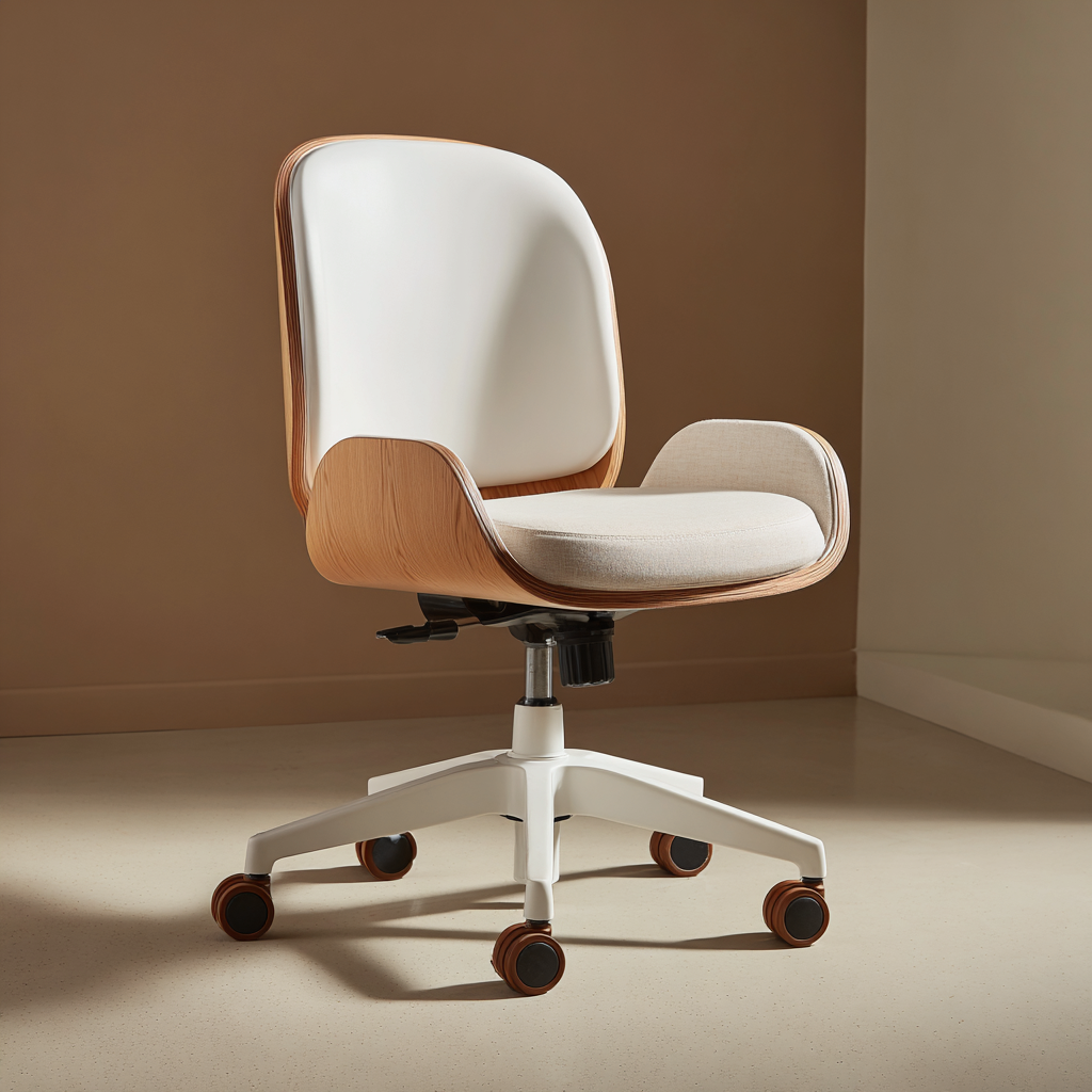 Chaise de bureau - bois - 60x60x87 cm - blanc-bois - design ergonomique pivotant-Interiorilo