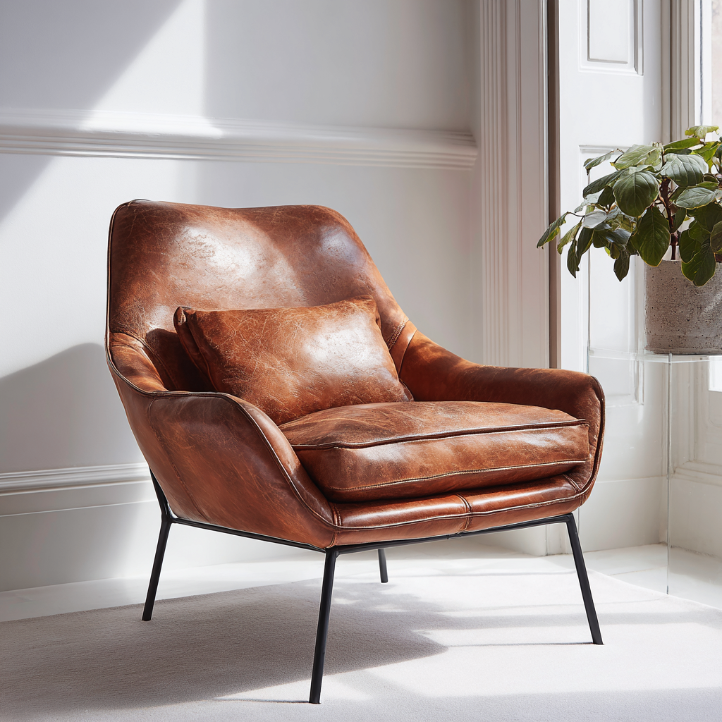 Fauteuil - cuir - 85x80x90 cm - marron - style contemporain-Interiorilo