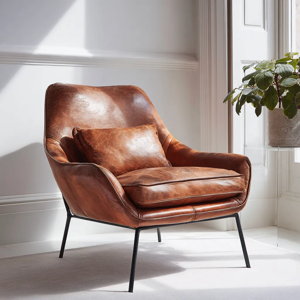 Fauteuil - cuir - 85x80x90 cm - marron - style contemporain-Interiorilo
