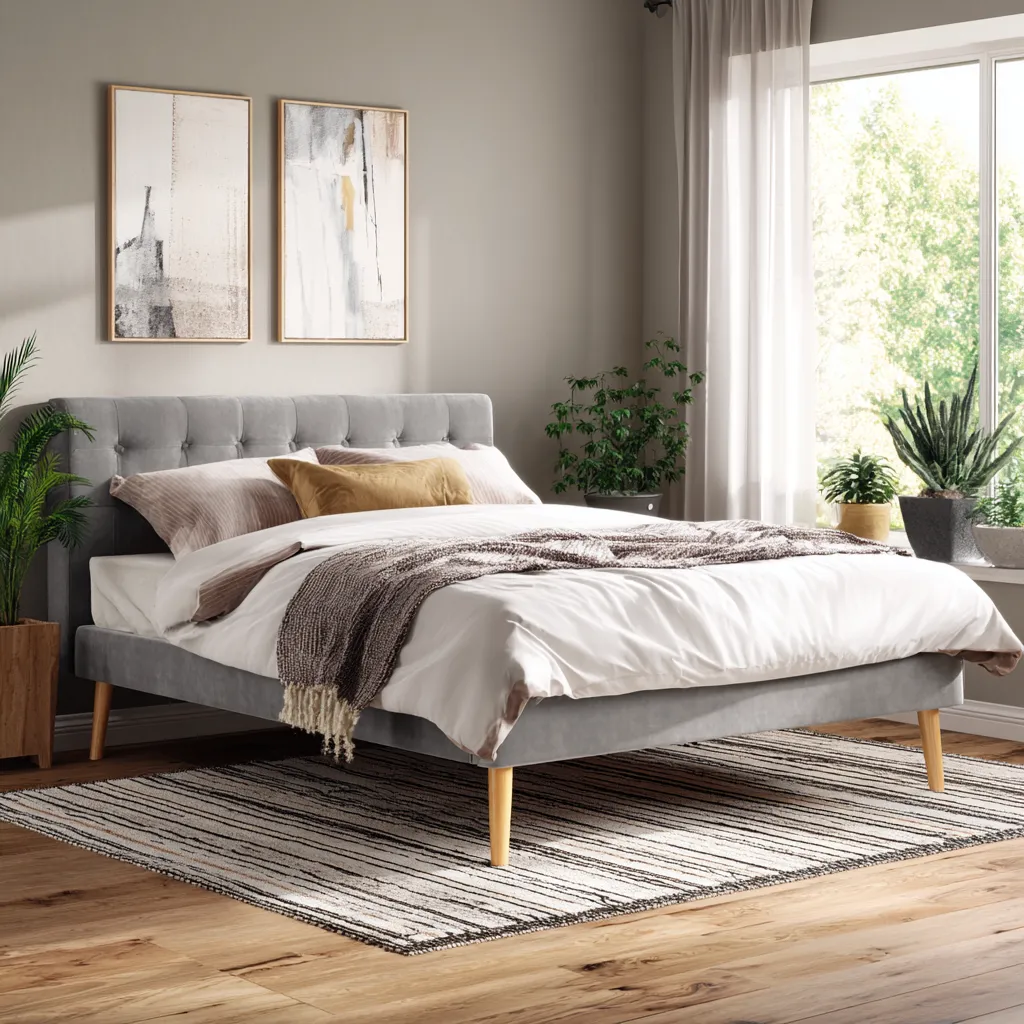 Lit double - velours - 200x160x100 cm - gris - design contemporain-Interiorilo