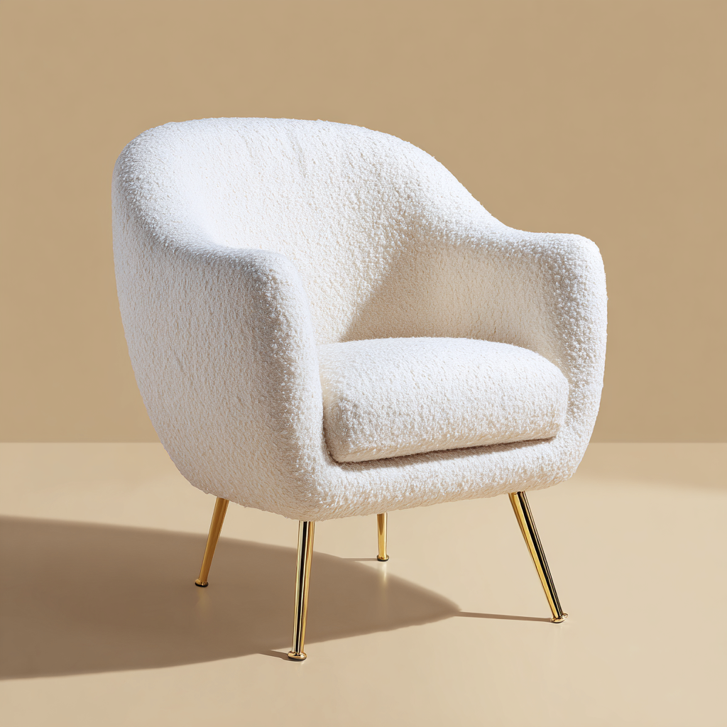 Fauteuil - tissu bouclette - 74x78x80 cm - blanc - design contemporain-Interiorilo