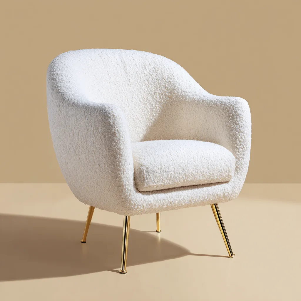 Fauteuil - tissu bouclette - 74x78x80 cm - blanc - design contemporain-Interiorilo