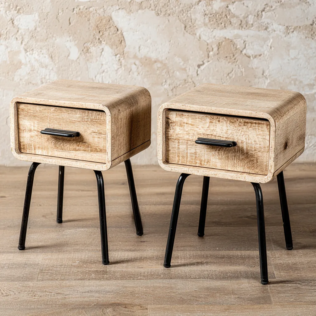 Table de chevet-bois-métal-45x33x52 cm-chêne-noir-style moderne-Interiorilo