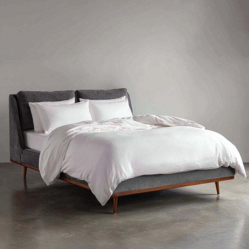 Lit double - velours - 200x160x110 cm - gris - design contemporain-Interiorilo