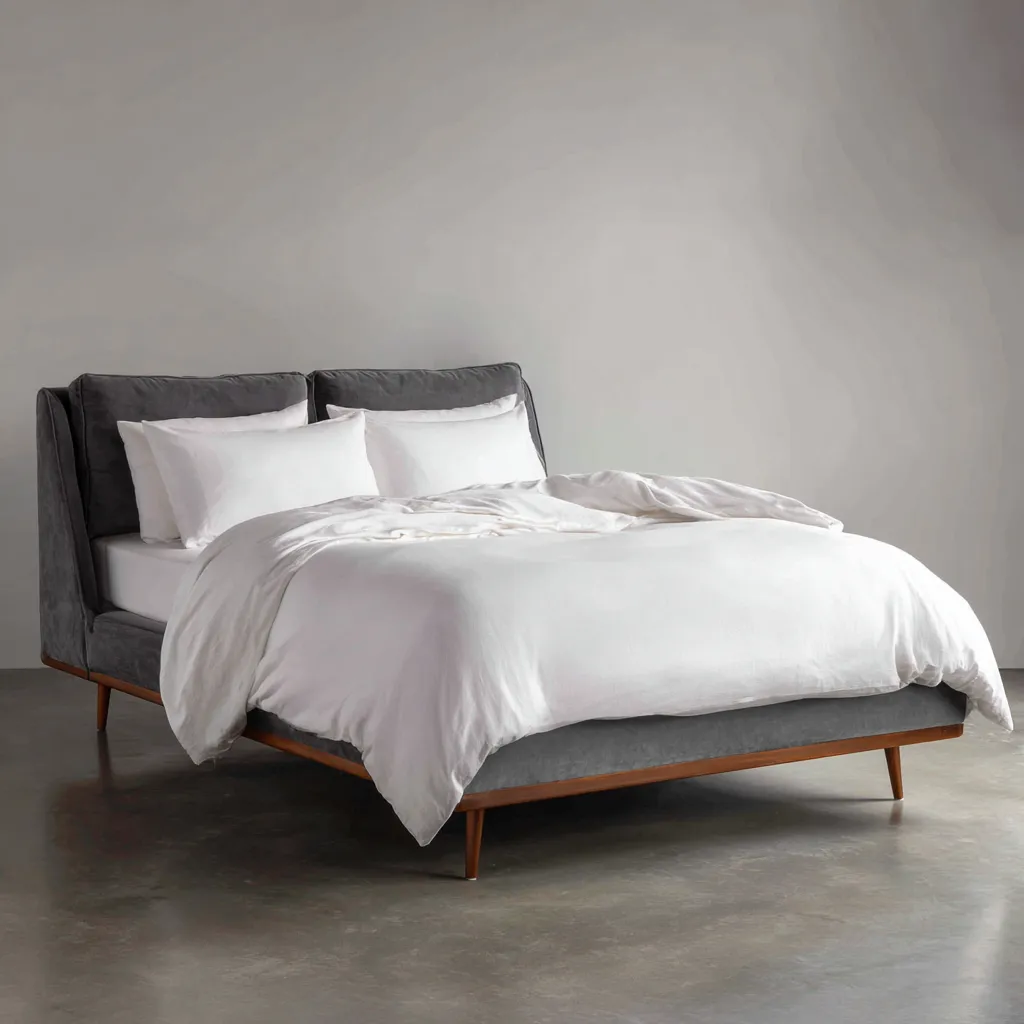 Lit double - velours - 200x160x110 cm - gris - design contemporain-Interiorilo