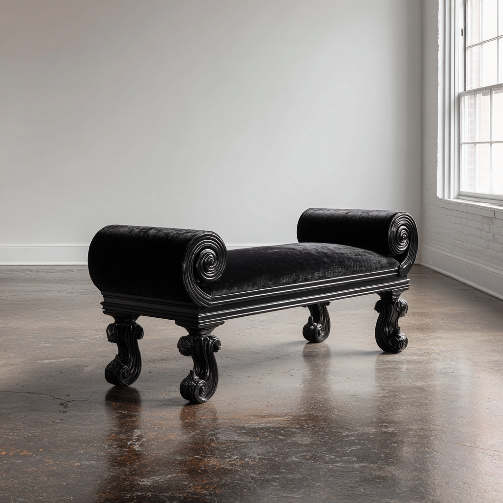 Banc de lit-bois-velours-140x48x58 cm-noir-style classique-Interiorilo